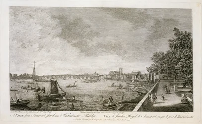 Widok z Somerset Gardens na most Westminster, ryty przez Johanna Sebastiana Muellera (ok. 1715-92) 1750 (patrz 111929)